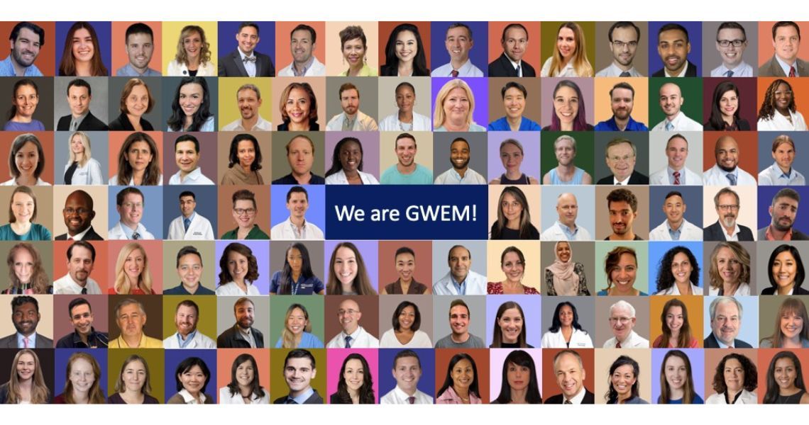 Collage of Medical Providers with "We Are GWEM!" written in the center