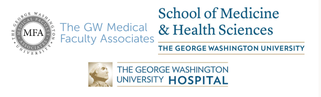 GW Medical Faculty Associates, School of Medicine and Health Sciences, and George Washington University Hospital logos