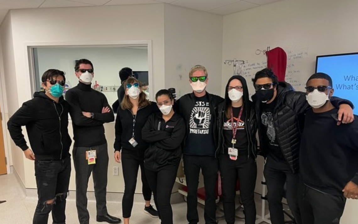 A team of residents dressed up for ultrasound sim day
